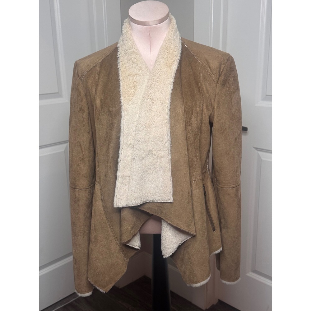 Love Stitch Brown Faux Suede Sherpa Lined Waterfall Drape Jacket Women's M